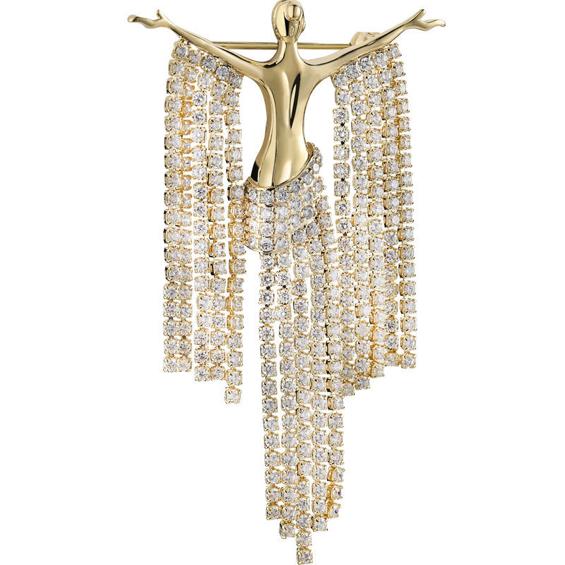 Full Diamond Tassel Brooch for Women Stylish Alloy Accent for Coats and Suits