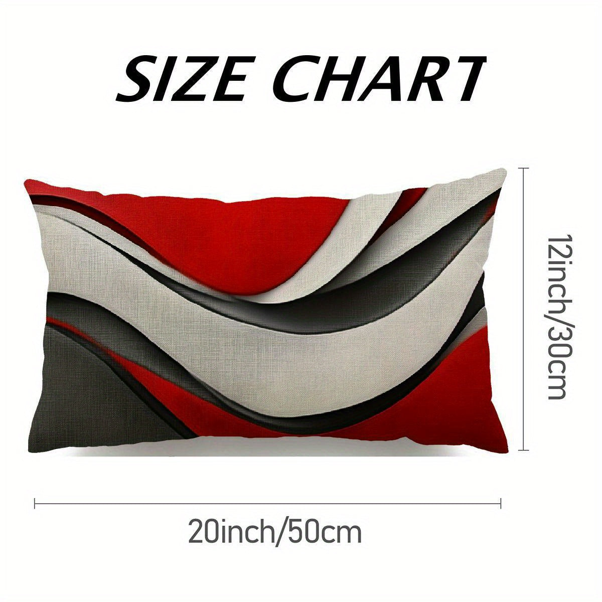 Set of 2 Abstract Rectangular Pillowcases with Geometric Lines, Red White Grey, 30x50 cm