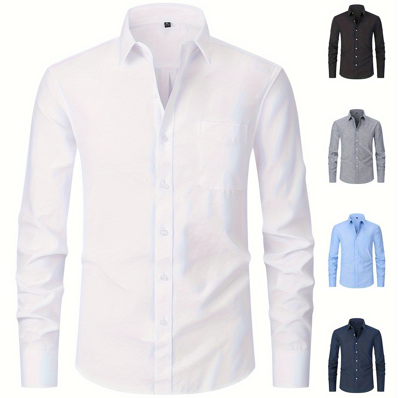 Men's Loose Fit Cotton Blend Oxford Dress Shirt Long Sleeve Solid Color with Front Pocket