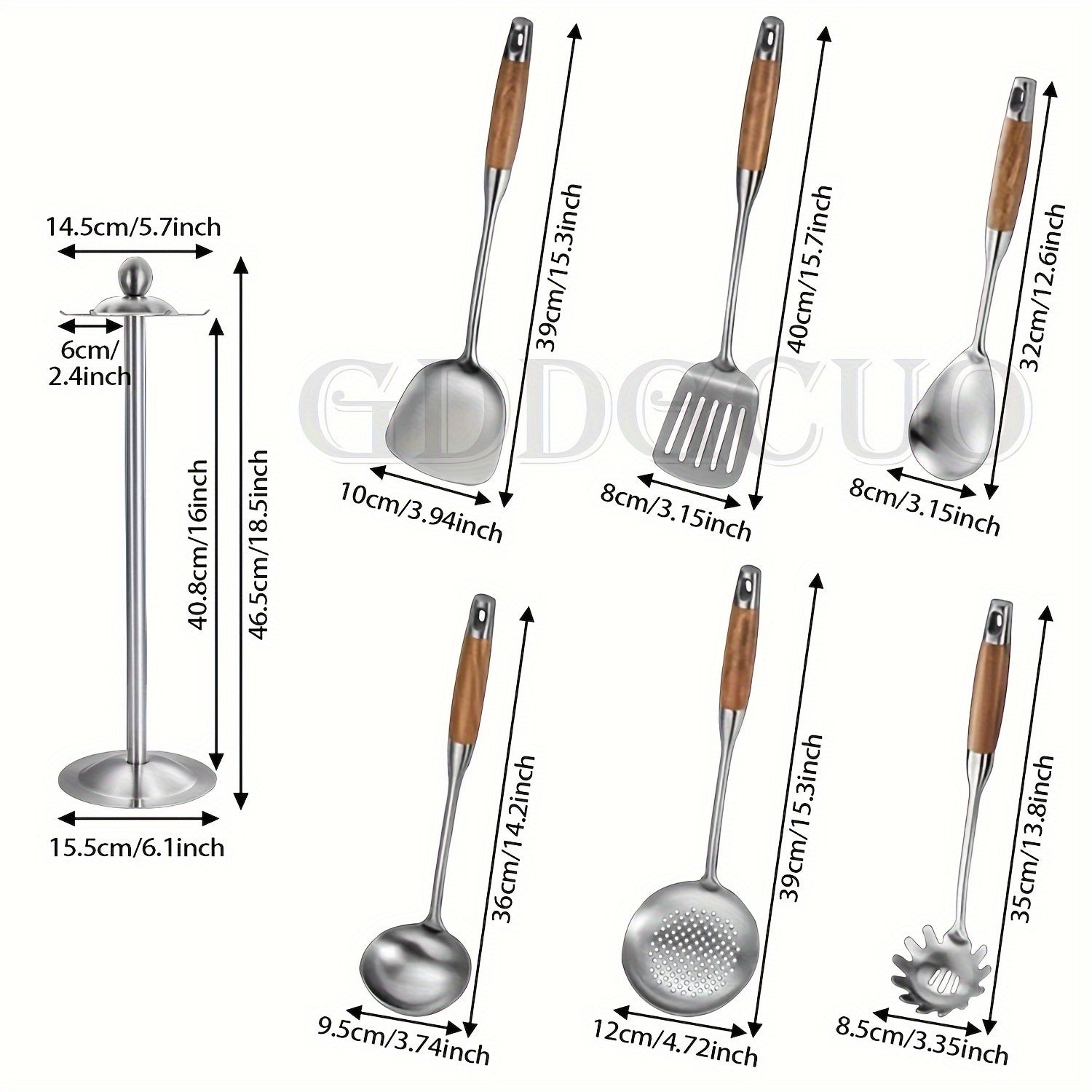 Seven-Piece Stainless Steel Cooking Utensil Set with Rotating Storage Stand