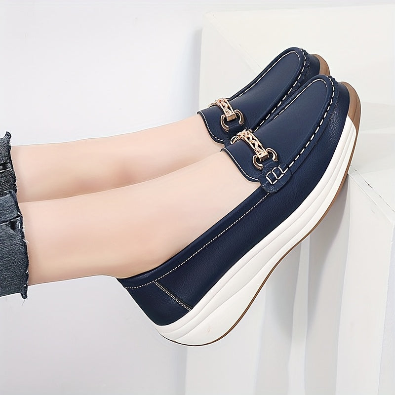 Women's Slip-On Loafers Synthetic with Metal Buckle Casual All Season Shoes