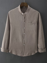 Men's Casual Button-Up Shirt Polyester Solid Mandarin Collar Spring Summer Fall