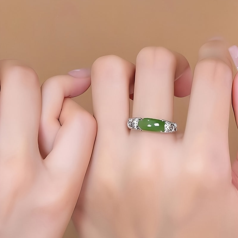 Sterling Silver Ring with Imitation Jade Inlay for Women Elegant Jewelry