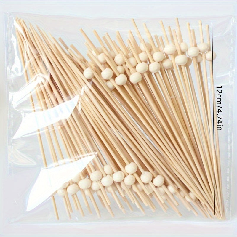 High-Quality Bamboo Cocktail Picks with Red Beads Disposable Fruit Skewers for Parties