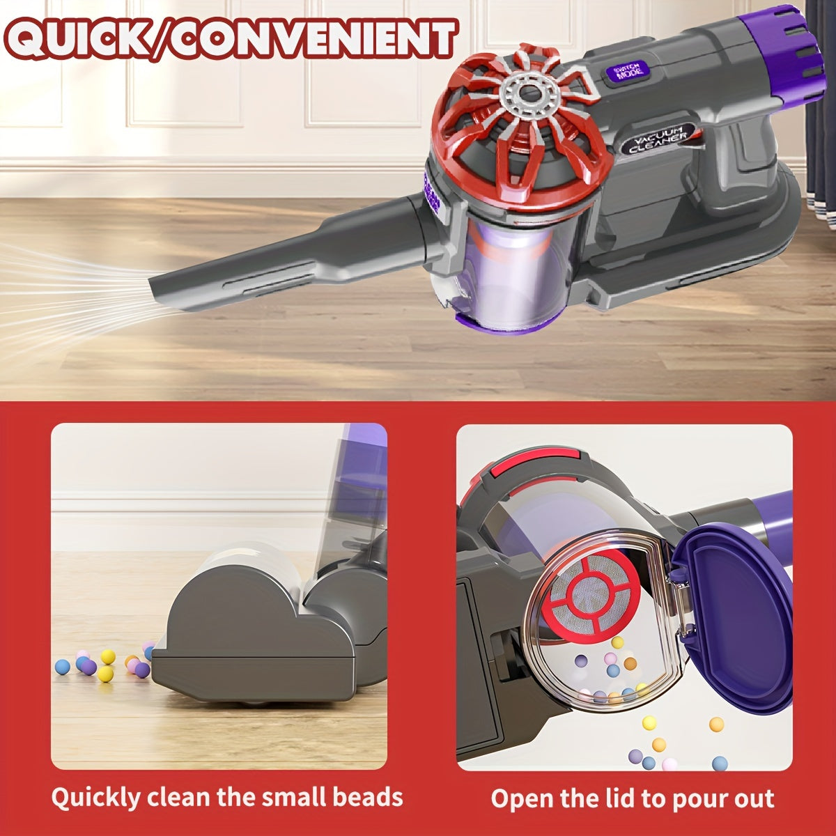 Kids 4-in-1 Cordless Toy Vacuum Cleaner Purple Gray Pretend Play Educational Gift