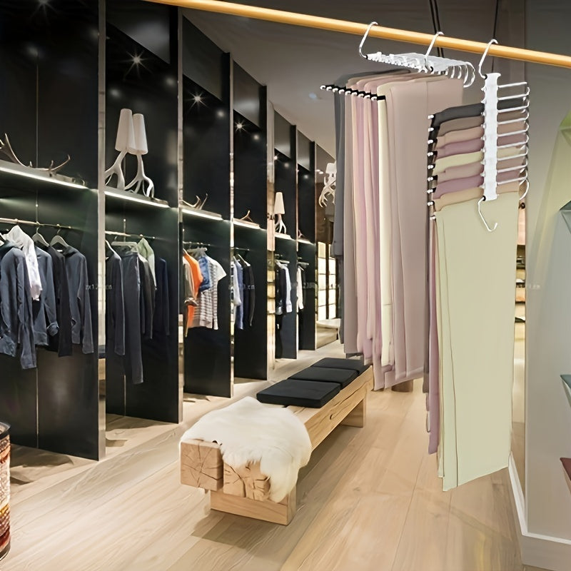 Organizador de armario de acero inoxidable con ganchos, ahorra espacio, antideslizante, en forma de S para pantalones y faldas