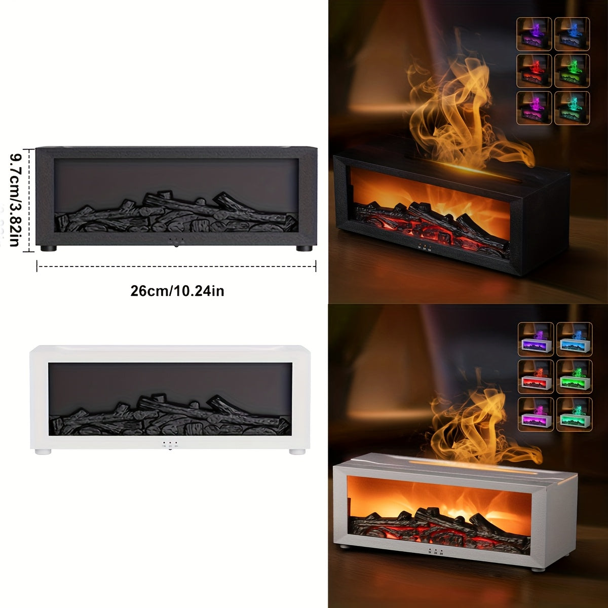 Simulated Fireplace with Flame Effect Remote Humidifier Colorful Lights