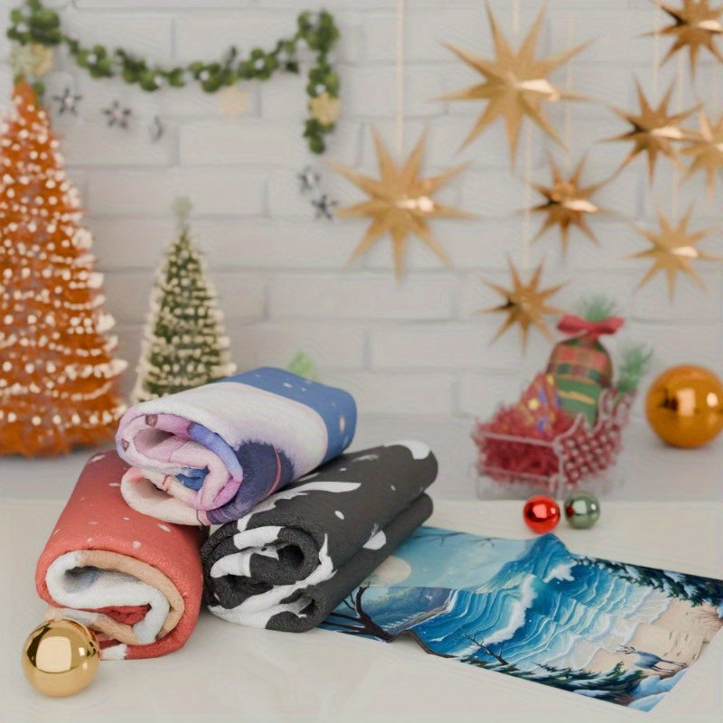 To'rt dona yumshoq polyester oshxona sochiqlari, har biri 45.72x66.04 sm o'lchamda. Zamonaviy fantastik Santa Klaus dizayni bilan, bayram oshxona bezaklari uchun mukammal. Ushbu sochiqlar mashinada yuvilishi mumkin va mustahkamlik uchun to'qilgan.
