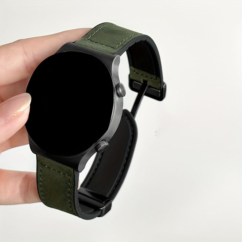 Synthetic Leather Smartwatch Band 20mm 22mm with Foldover Clasp Magnetic Buckle Compatible with Galaxy Watch Active 2 GTR GTS GT3 GT4