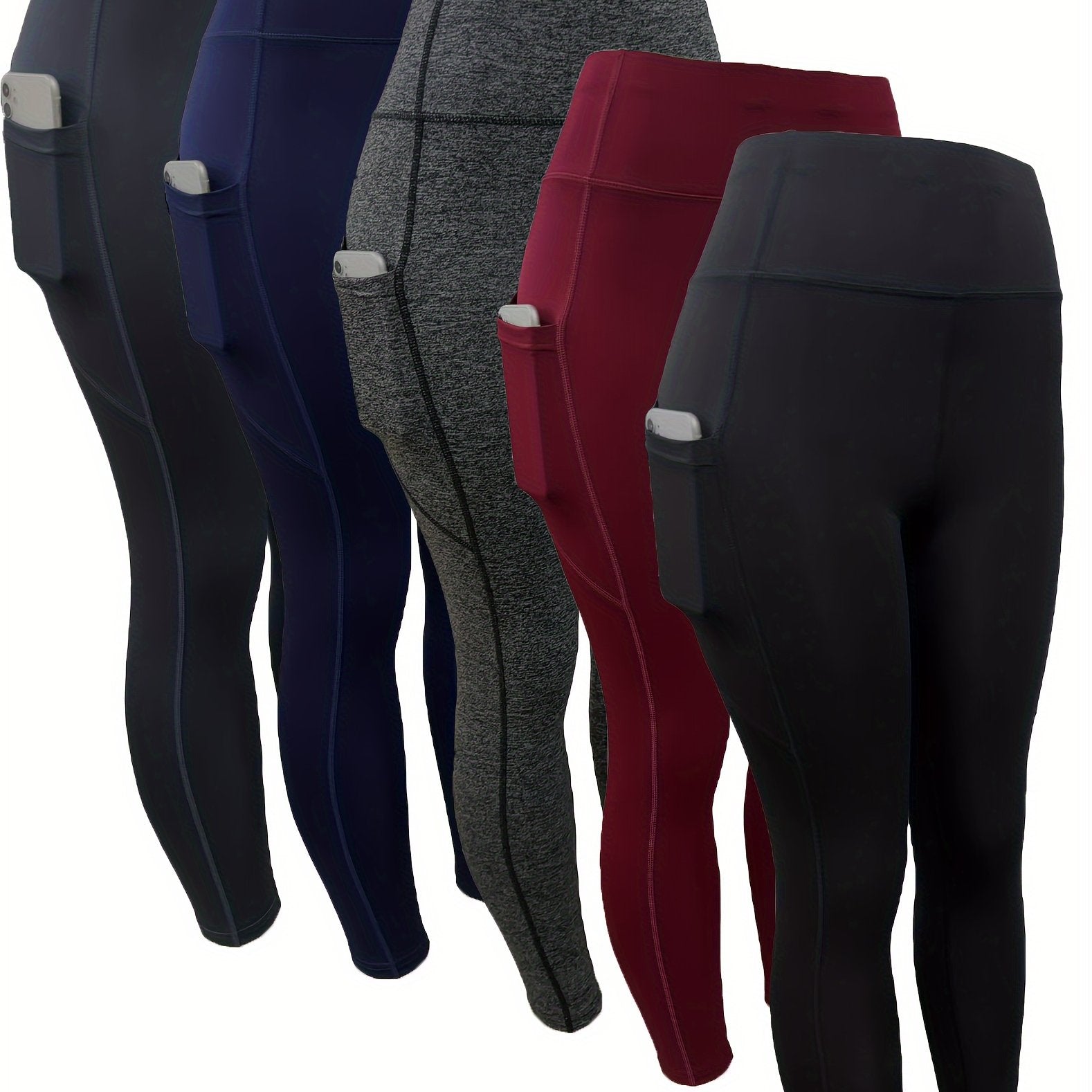 Set of 5 High-Waisted Women's Leggings with Pockets for Running and Casual Wear