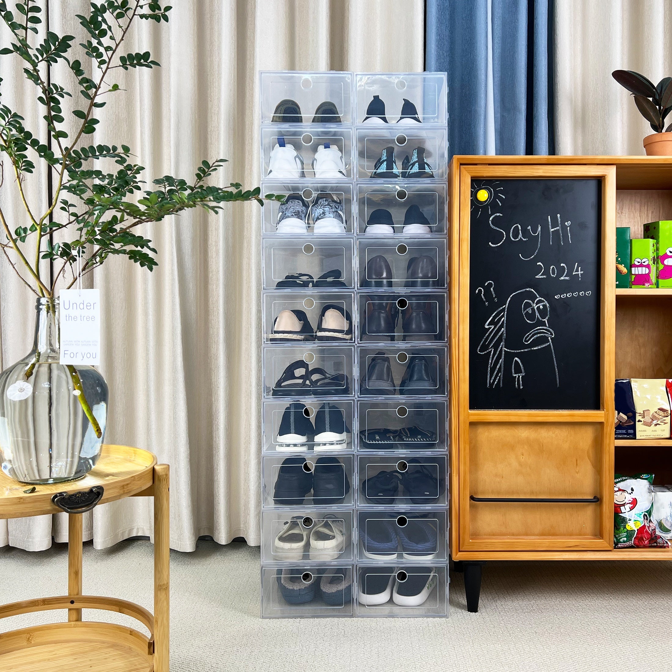 12 Pack Transparent Plastic Shoe Storage Boxes Stackable Organizer for Shoes Jewelry Watches