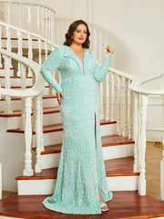 Women's V-Neck Sequin Long Sleeve Bodycon Dress for Party and Formal