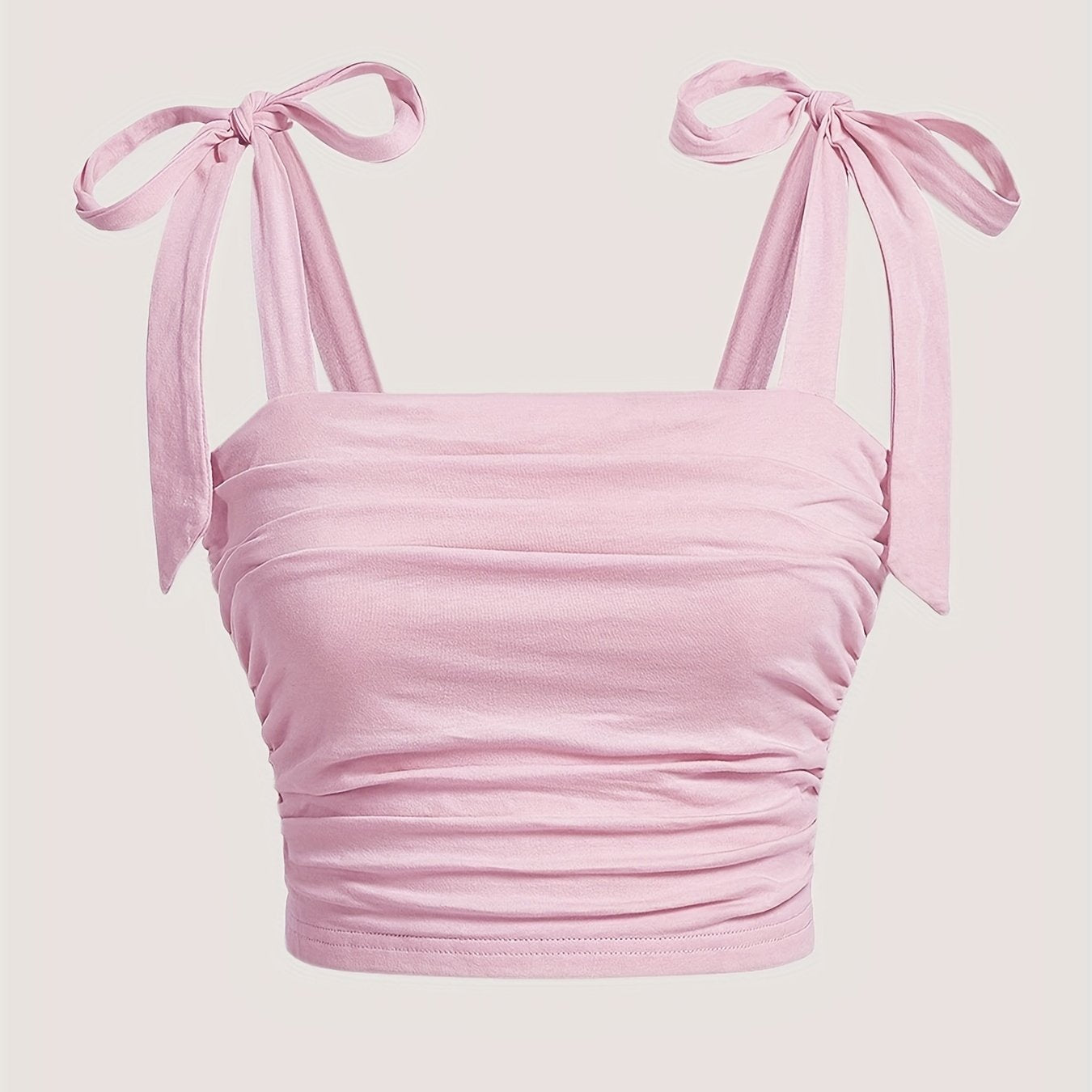 Women's Solid Square Neck Ruched Crop Tank Top Summer Sleeveless Knit Polyester