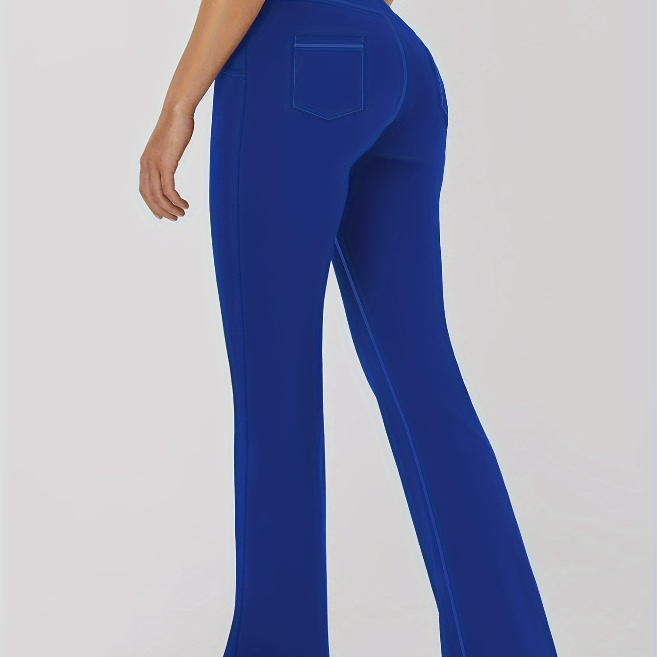 Женские спортивные леггинсы с расклешёнными штанинами и карманами, высокая талия, однотонные, эластичные штаны plus size