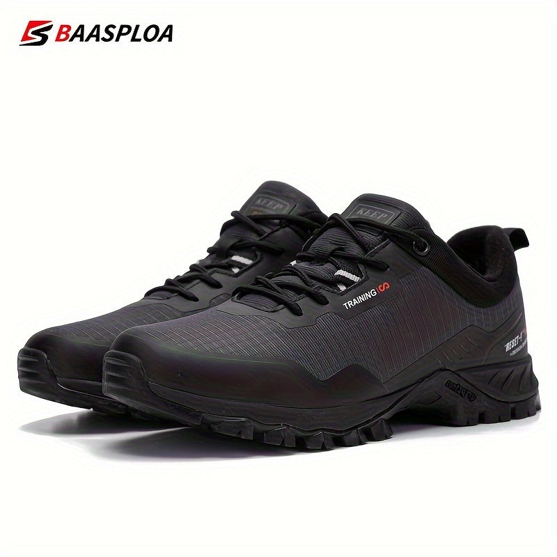 Men's Low-Top Waterproof Hiking Shoes in Black and Red with Anti-Slip Sole