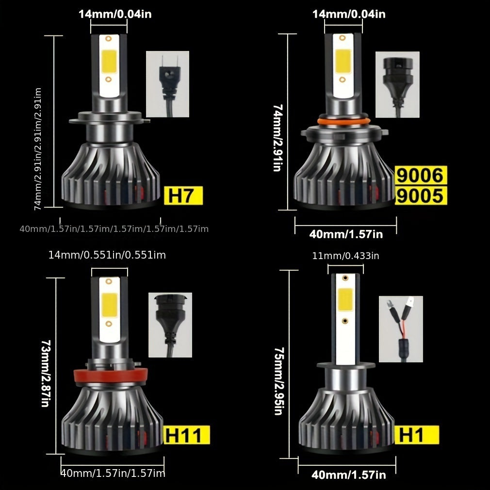 2 dona avtomobil LED faralar lampochkalari, sovuq oq, issiq oq, COB chiplar, H4 aviatsiya alyuminiy