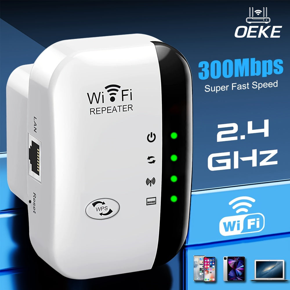 WiFi Range Extender 300Mbps 2.4GHz Supports 25 Devices Home Network Booster