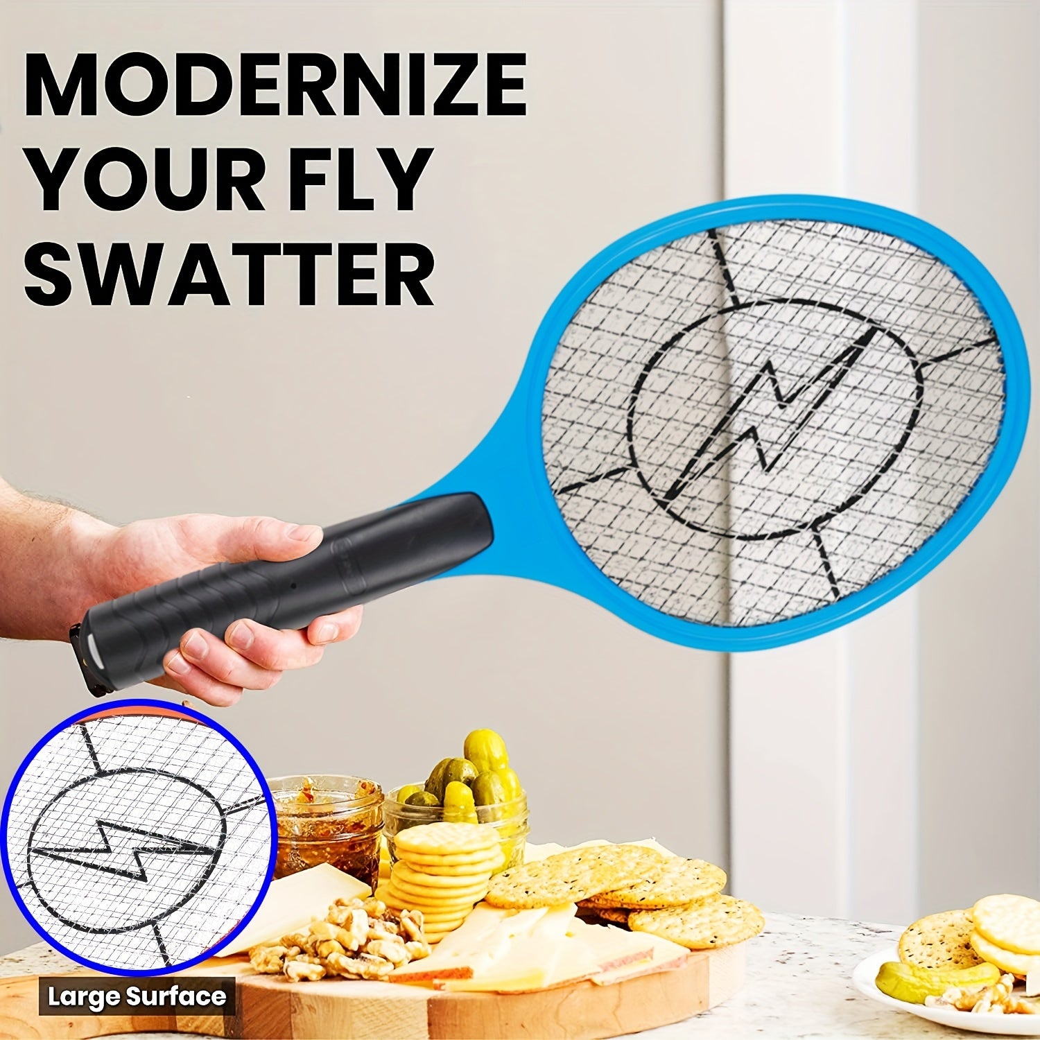 Electric Fly Swatter 3000V Battery-Operated Mosquito & Bug Zapper Portable Racket