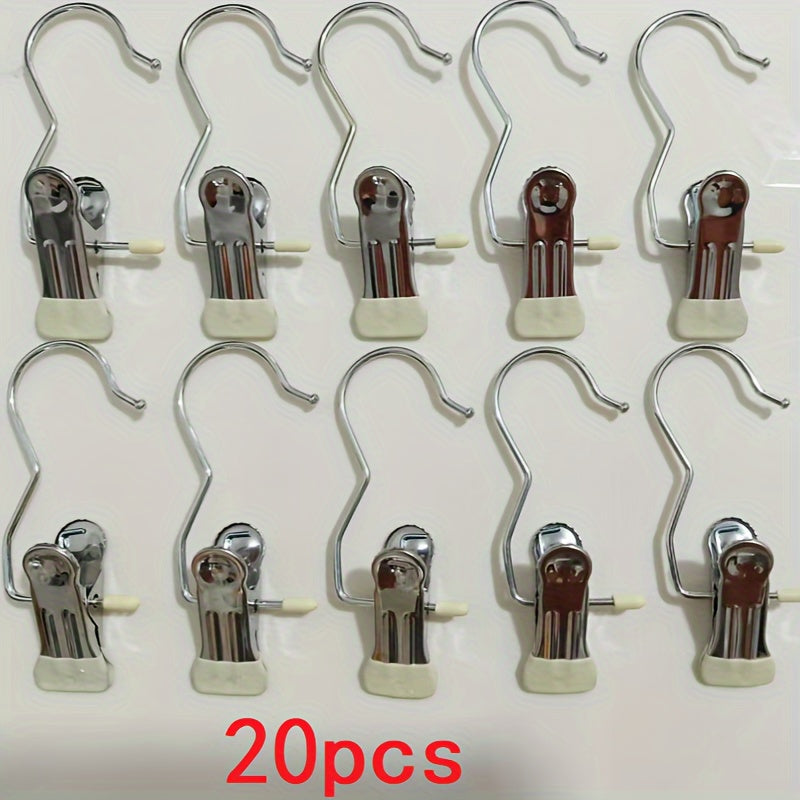 Stainless Steel Laundry Clips Pack of 10 or 20 with Hooks for Hanging Clothes and Organizing
