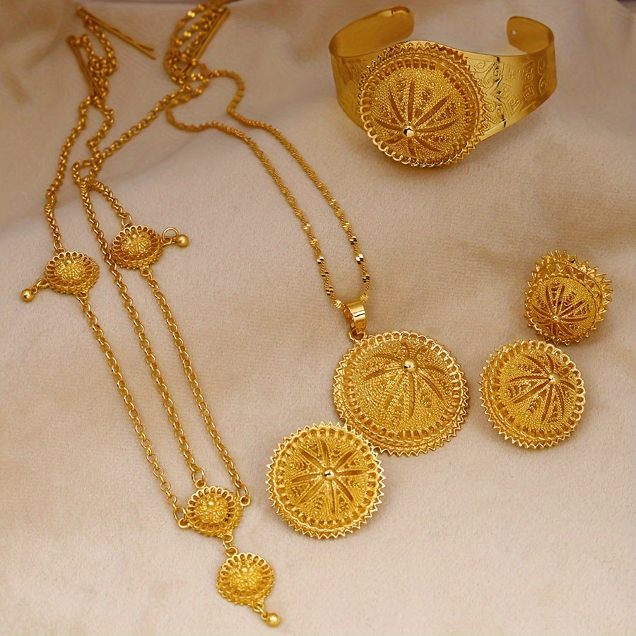 Vintage Copper Alloy Jewelry Set with Necklace Earrings Ring Bracelet and Head Chain for Weddings and Parties