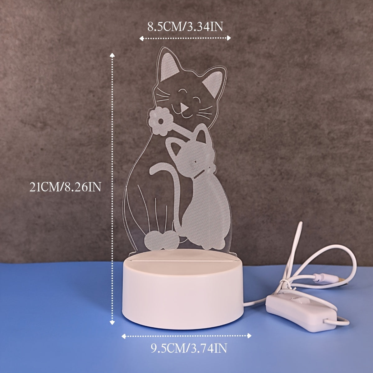 Monochrome 3D Cat Night Light USB Powered Bedroom Bedside Decor Gift