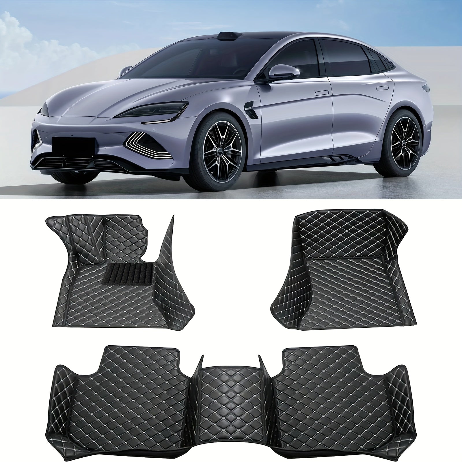 Car Floor Mat Faux Leather Full Coverage All-Weather Durable Easy to Clean