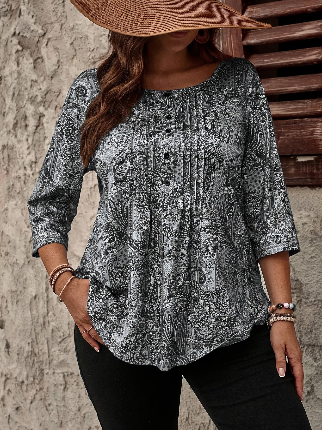 Women's Oversized Polyester Knit T-Shirt With Asymmetrical Hem and Button Front