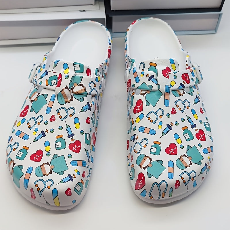 Zapatillas de interior de EVA con estampado de enfermera de dibujos animados para mujer, secado rápido, cómodas, para todas las estaciones