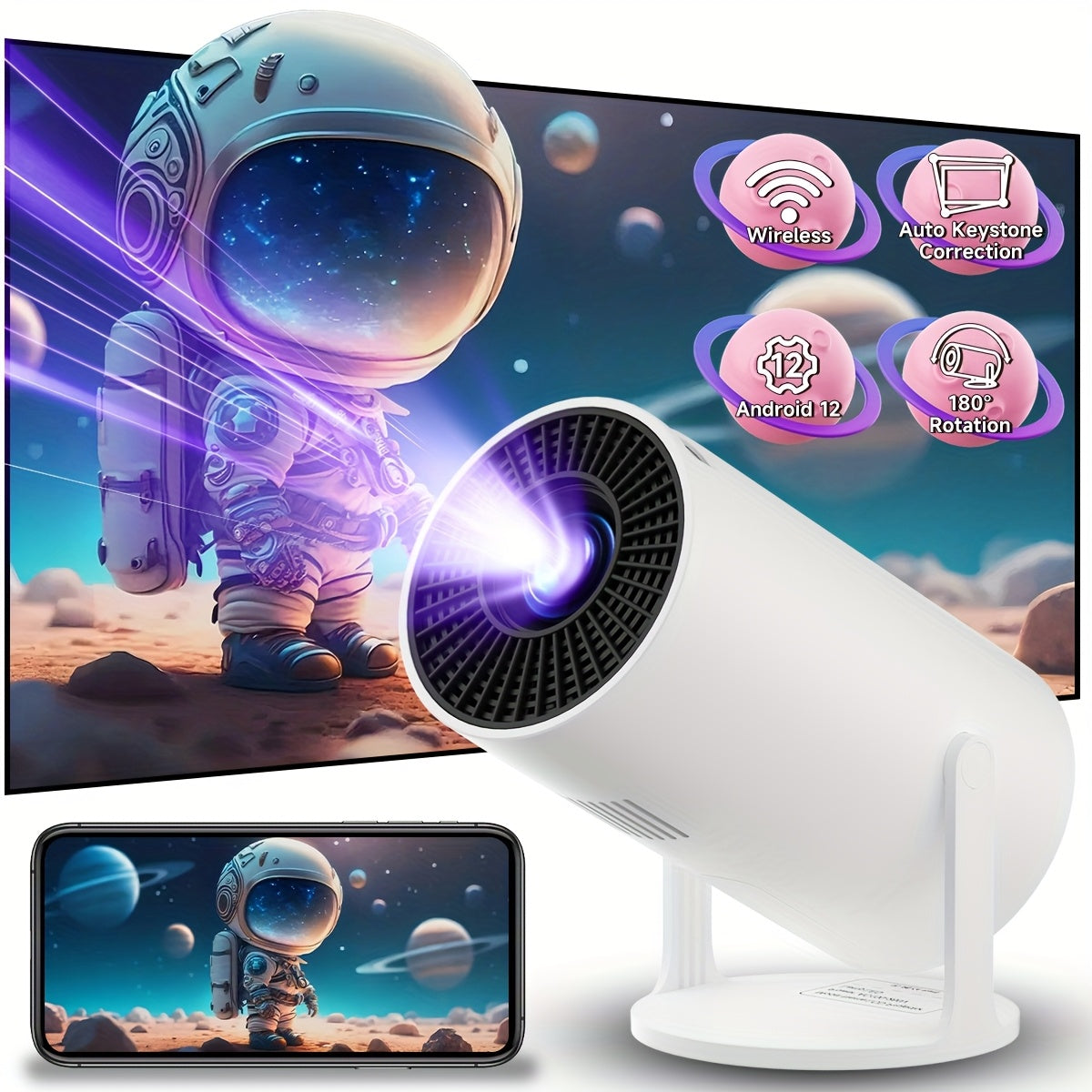 Mini 4K Projector for Home Theater with Android 12 WiFi6 Bluetooth 5.2