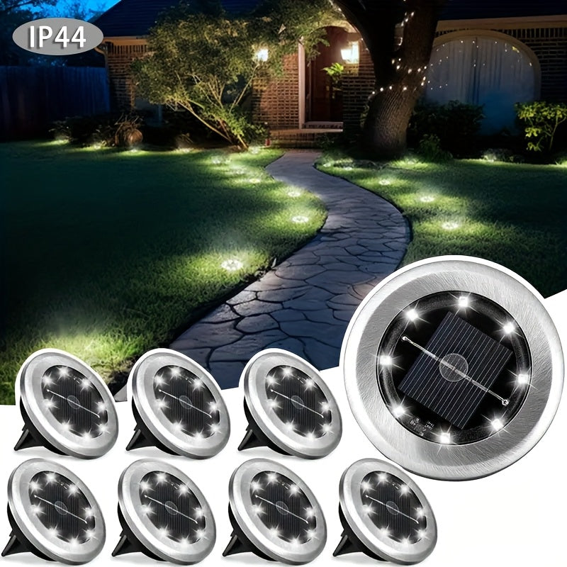 8PCS Luces solares de suelo para exteriores, luces de camino para césped, jardín, resistentes al agua, acero inoxidable, 8LED