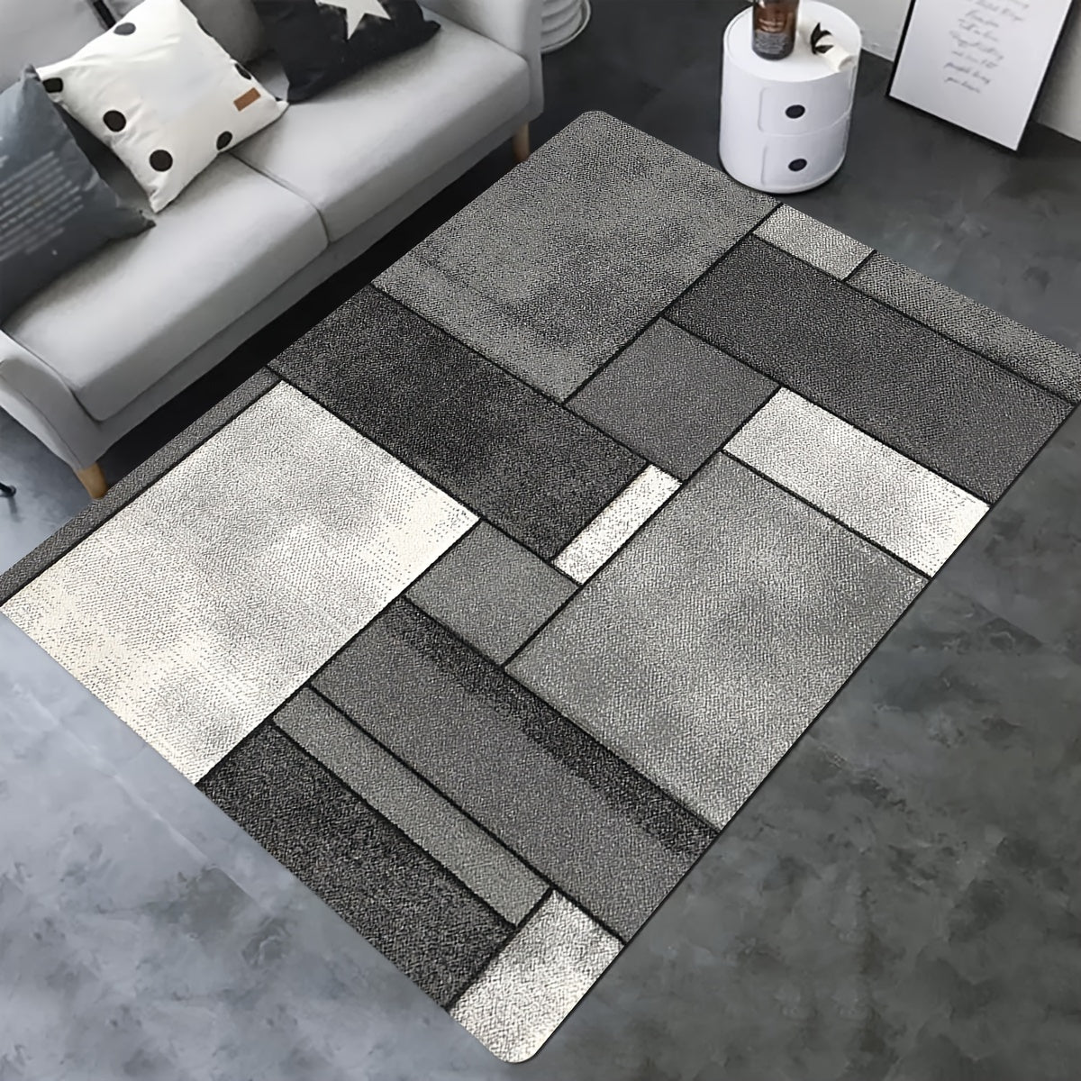 Minimalist Geometric Print Rug Off-White Anti-Skid Floor Mat for Home Decor