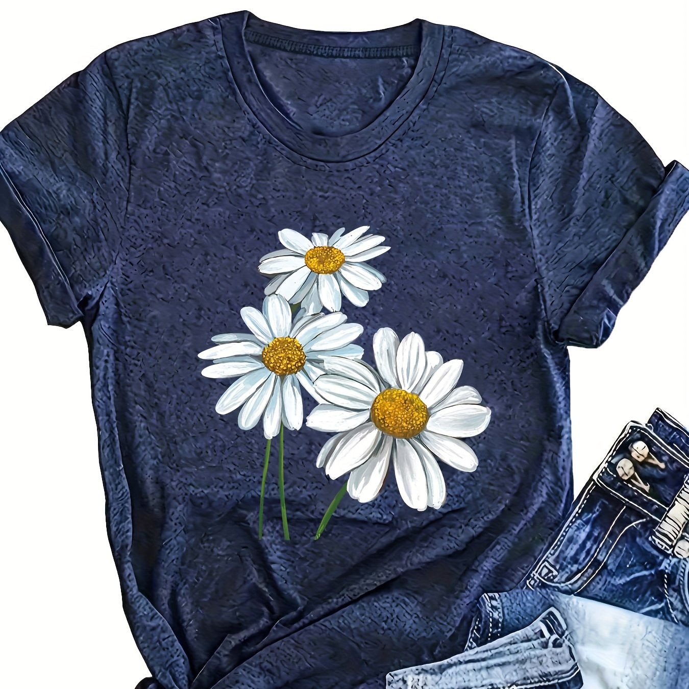 Women's Summer Floral Print T-Shirt Soft Pink Short Sleeve Breathable Top