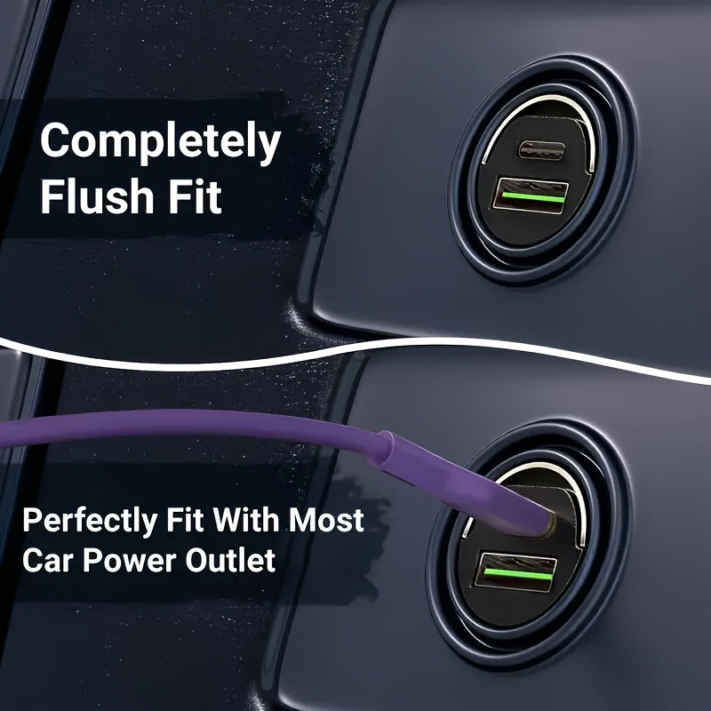 2-in-1 Car Charger with PD Fast Charge USB and Type C Quick Charge 3.0 Mini Hidden Design