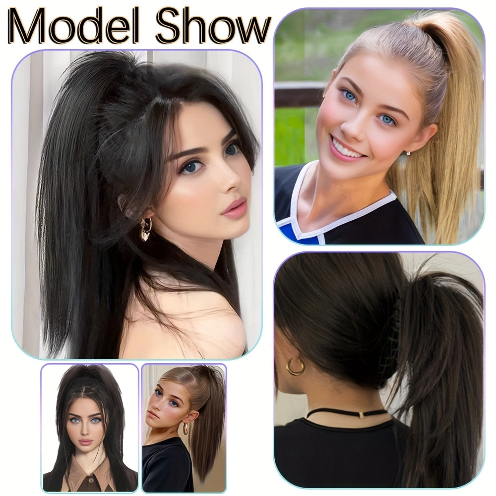 Women's Synthetic Claw Clip Ponytail Extension Medium Long Straight Hair for Daily Use