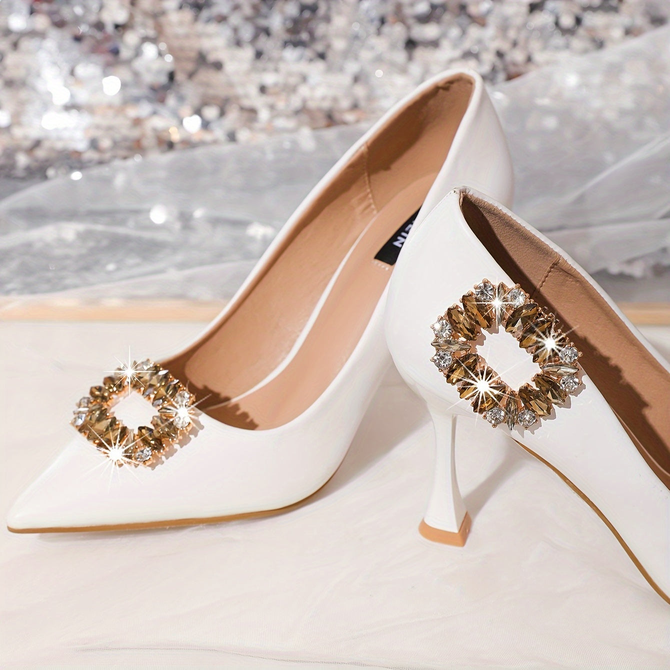 Women's Crystal Metal Buckle Shoe Accessories for High Heels and Dress Shoes