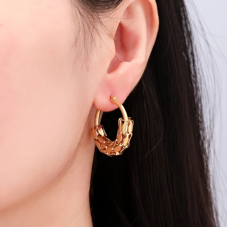 Women’s Stainless Steel Earrings with Gold Hollow Circle Design Stylish European American Style