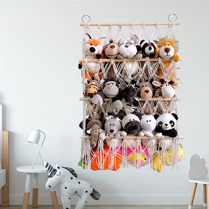 Bohemian Plush Toy Storage Rack with Handwoven Baskets for Bedroom Bathroom and Crafts