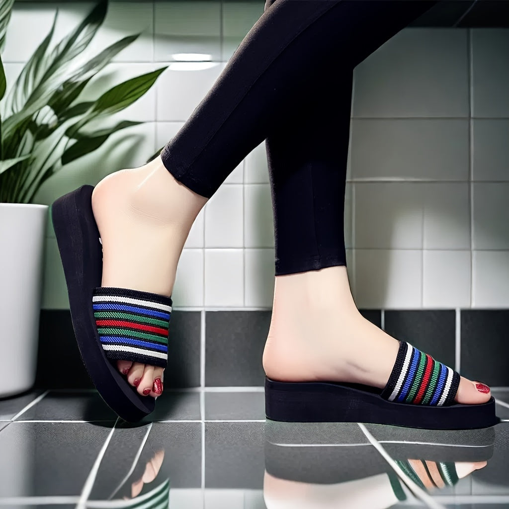 Women's Striped Fabric Sports Sandals with Open Toe Non-Slip EVA Sole