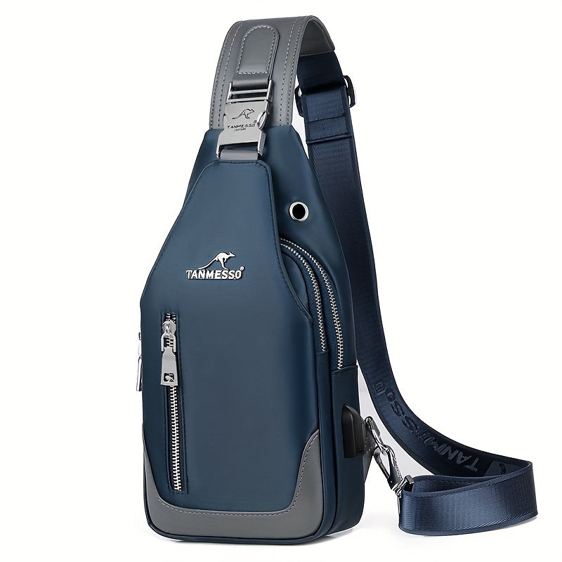 TANMESSO Erkaklar uchun Qora Ko'k Rangdagi Bir Necha Bo'limli Anti-O'g'irlik Oksford Ko'krak Sumkasi, Moslashtiriladigan Tasmali va Tasodifiy Chiqishlar uchun USB Porti