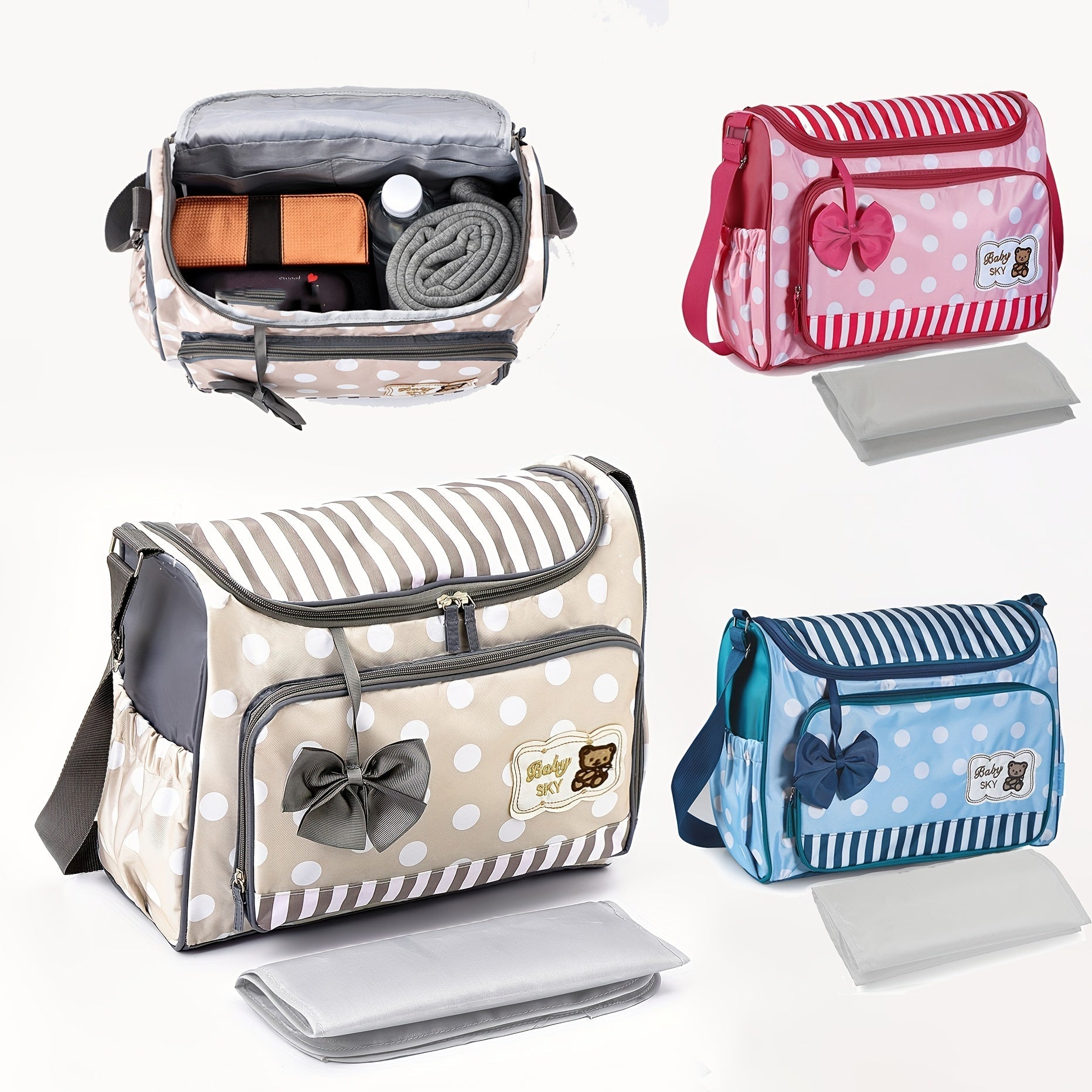 Katta sig'imli bitta yelka ota-ona sumkasi, modali polka nuqta bosma bilan