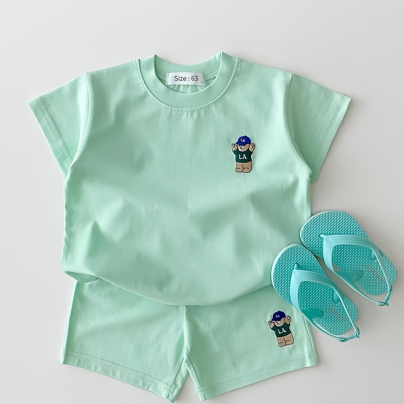 Детский комплект шортов повседневных из хлопкового смесового материала с коротким рукавом, мультяшный медведь, лето, для мужчин, женщин и детей