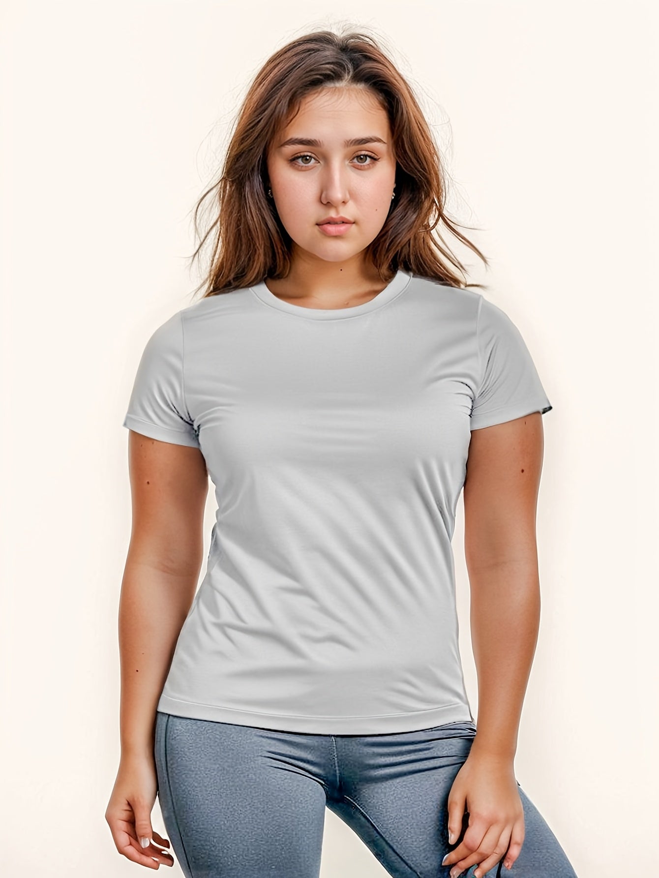 Women's Plus Size T-Shirts 3-Pack Black Gray Light Blue Casual Yoga Activewear