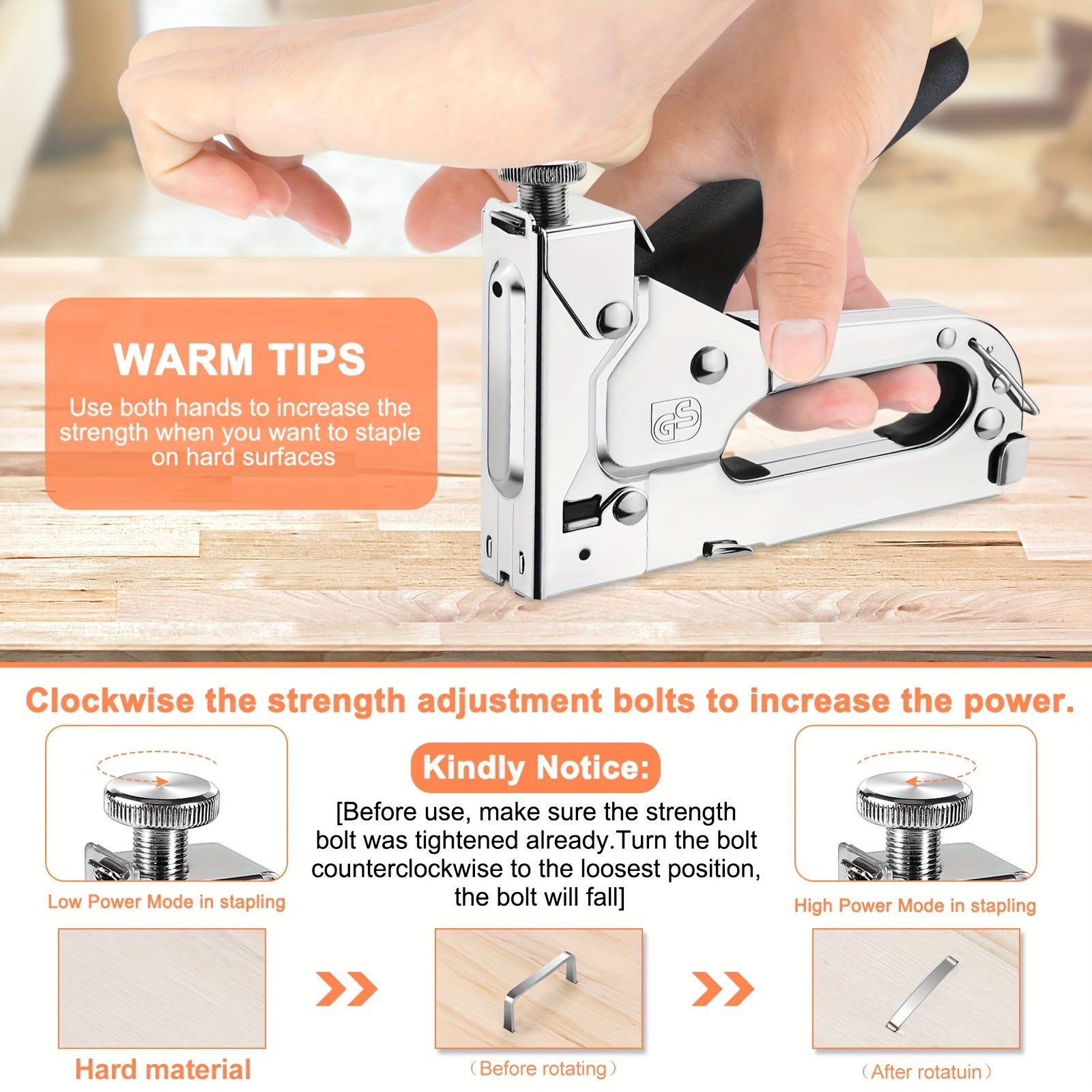 Heavy Duty Staple Gun Kit with 300 Staples for Upholstery Carpentry and Furniture Repair