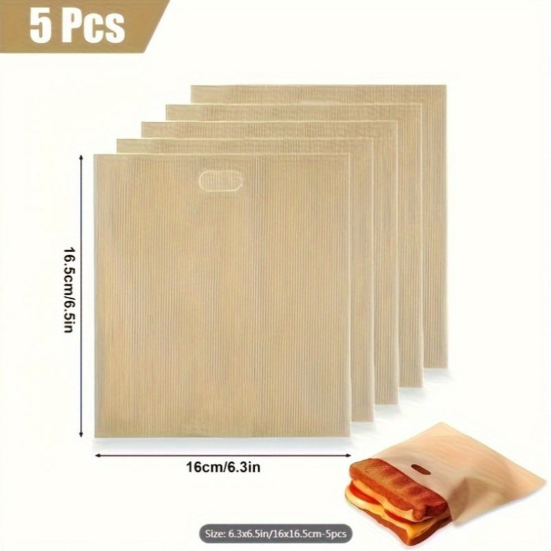 5 ta qayta ishlatiladigan yopishmaydigan toster sumkalar to'plami 6.3x6.5 dyuym, qovurilgan pishloq, pizza, panini uchun