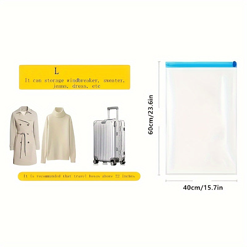 Pack of 5 Vacuum Compression Storage Bags for Clothes and Luggage Space Saving