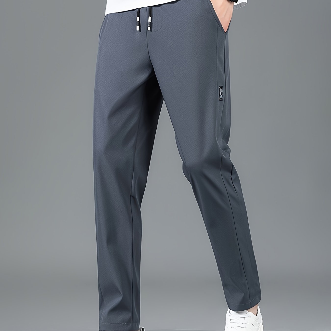 Men's Casual Straight-Leg Pants Solid Polyester Non-Stretch Machine Washable for Spring Fall