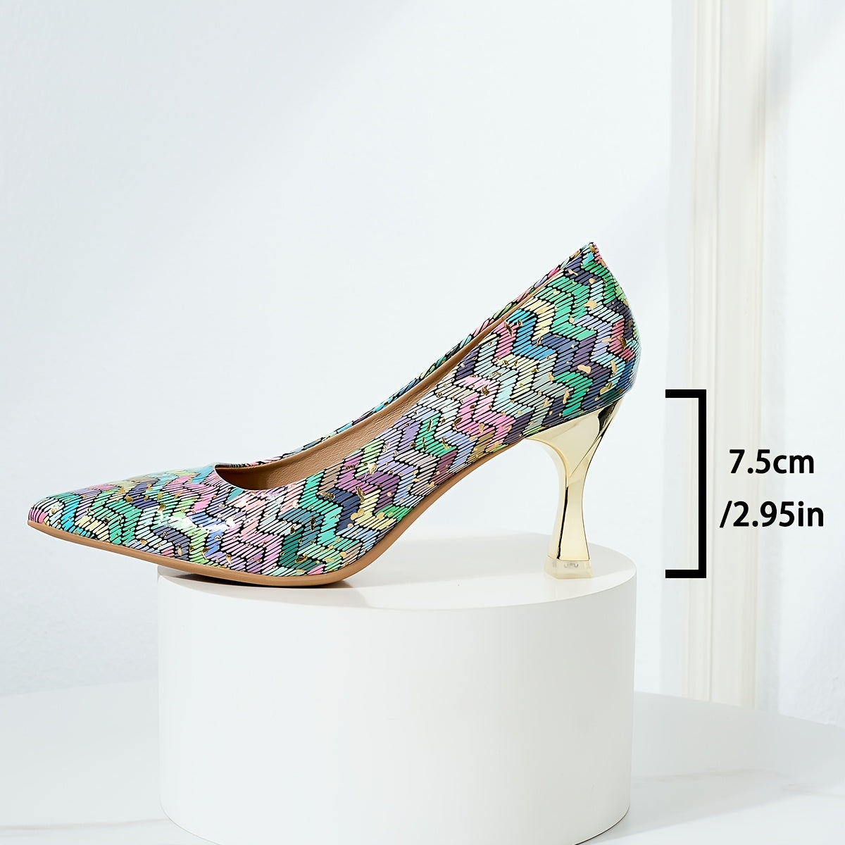 Women's Faux Leather Stiletto Heels Colorful Diamond Pattern Pointed Toe Pumps
