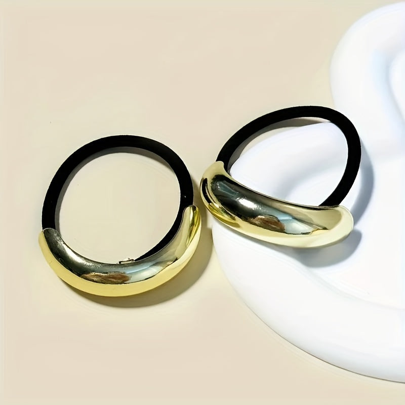 Set of 3 Gold Alloy Hair Ties for Women and Girls Elastic Ponytail Holders Stylish Updos