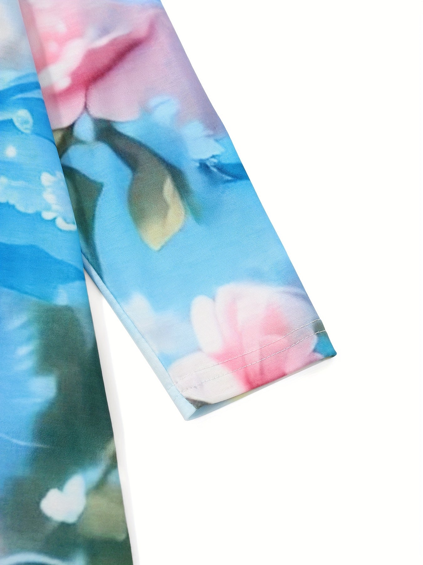 Girls Long Sleeve Dress with Kitty and Floral Pattern in Light Green Navy Blue Sky Blue