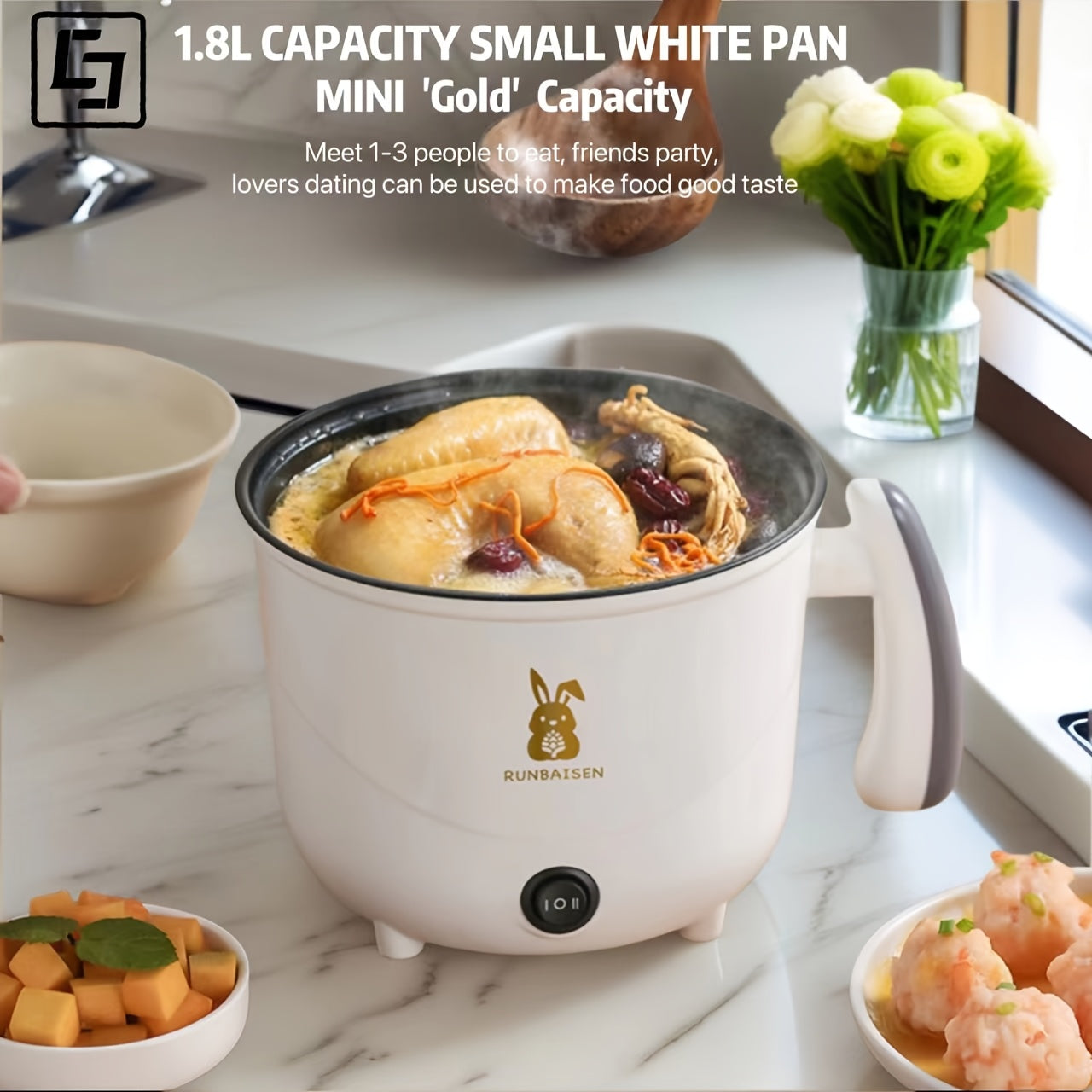 Single-layer electric cooking pot 1.8L versatile for dorms small kitchens